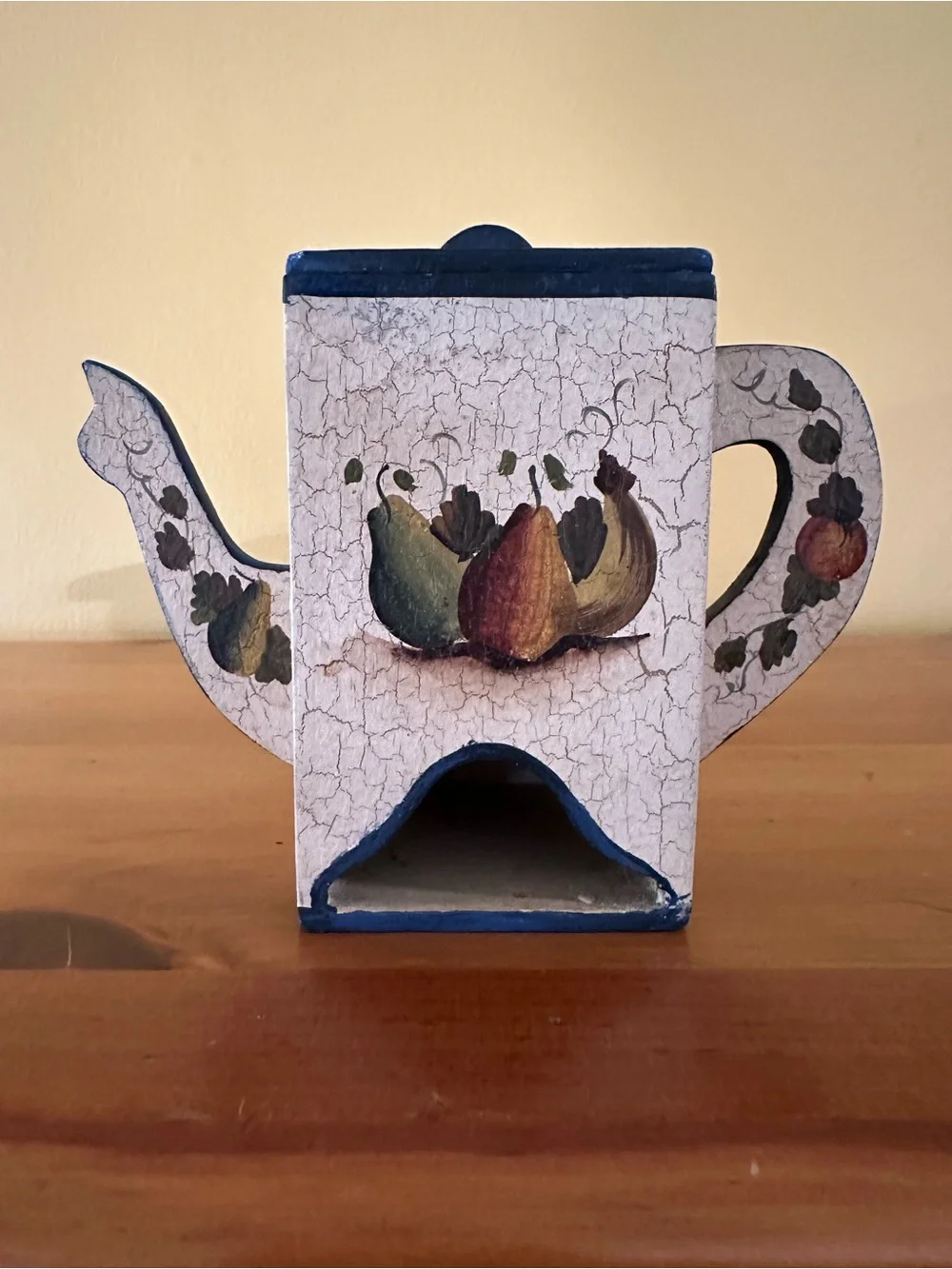 Hand-Painted Pear Motif Teapot Wall Art - White and Blue